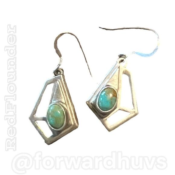First American Traders Turquoise Sterling Silver Earrings - Picture 1 of 12